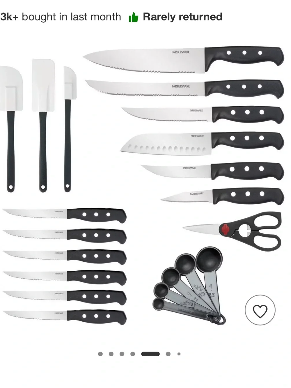 Farberware 22 Piece Black Triple-Riveted Knife Block Set with Kitchen Tools